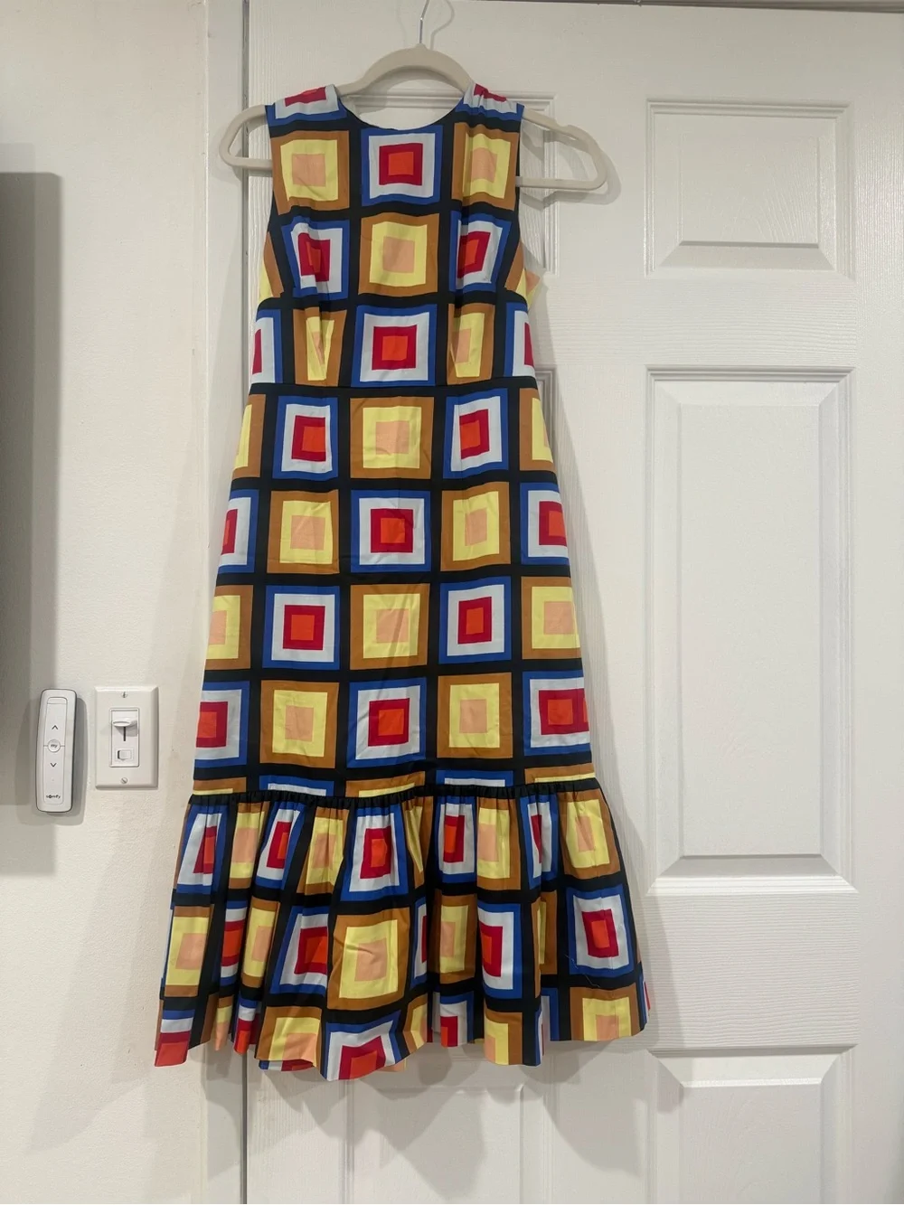 Kate Spade - Geometric Square Print Sleeveless Midi Dress - Yellow, Red, Blue
